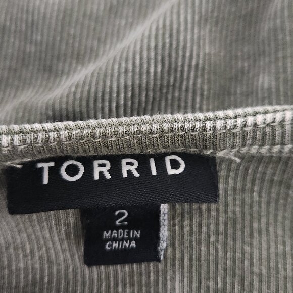 Torrid Size 2 Cotton Modal Rib Scoop Neck Crochet Long Sleeve Green Top - Picture 5 of 7